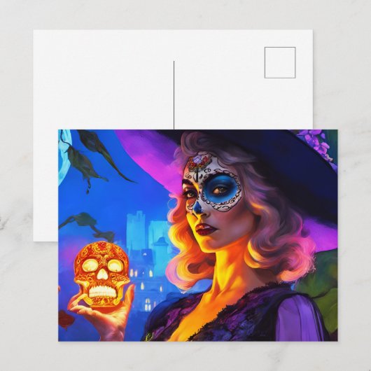 Mooie dag van de dode vrouw met suikerschedel briefkaart (Voorkant / Achterkant)