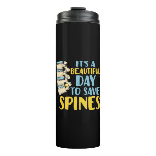 Mooie dag voor de chiropractor om stekens te redde thermosbeker