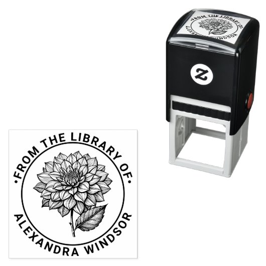 Mooie Dahlia Bloei Bloem Bibliotheek Boek Naam Zelfinktende Stempel (In situ)