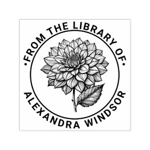 Mooie Dahlia Bloei Bloem Bibliotheek Boek Naam Zelfinktende Stempel
