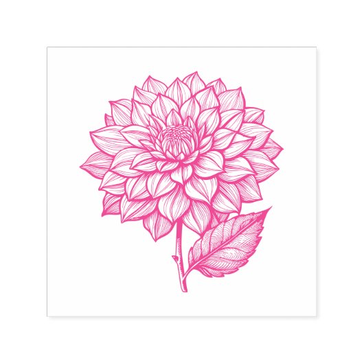 Mooie Dahlia Bloei Bloem Botanische Lijn Kunst Zelfinktende Stempel (Design)