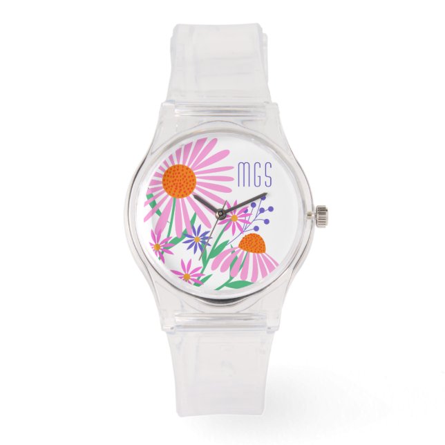 Mooie Daisies aangepaste monogram-horloges Horloge (Voorkant)
