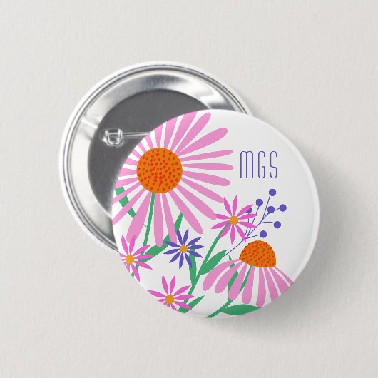 Mooie Daisies aangepaste monogram knoppen Ronde Button 5,7 Cm (Voorkant /achterkant)