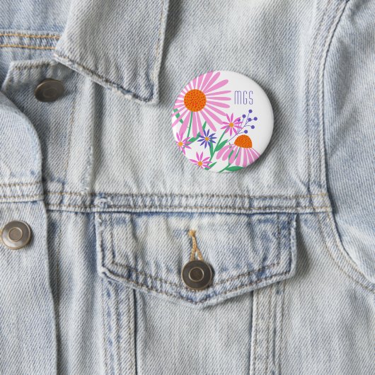 Mooie Daisies aangepaste monogram knoppen Ronde Button 5,7 Cm (In situ)