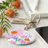 Mooie Daisies aangepaste monogram sleutelketens Sleutelhanger (Zijkant)