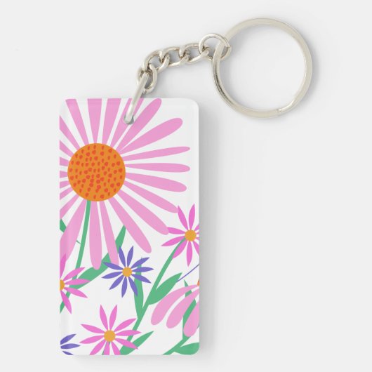 Mooie Daisies aangepaste naam sleutelhanger (achterkant)