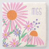 Mooie Daisies custom monogram stenen onderzetters (Voorkant)