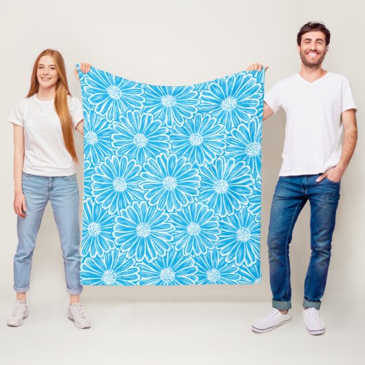 Mooie Daisy Flower, Halftone Illustratie Fleece Deken (In situ)