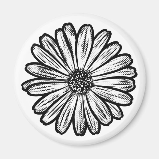Mooie Daisy Flower, Halftone Illustratie Magneet (Voorkant)