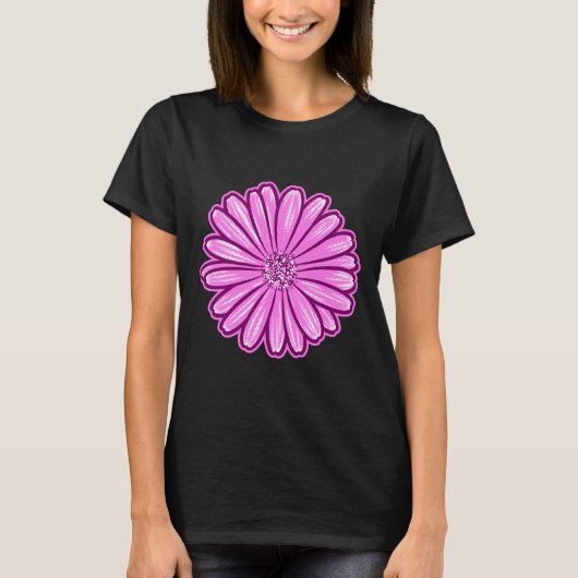 Mooie Daisy Flower, Halftone Illustratie T-shirt (Voorkant)