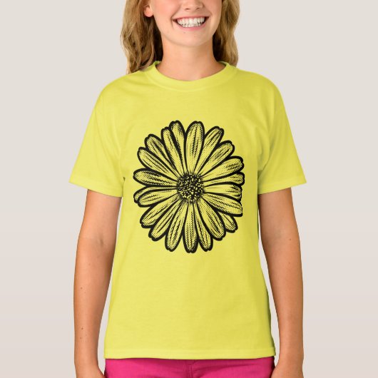 Mooie Daisy Flower, Halftone Illustratie T-shirt (Voorkant)