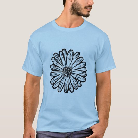 Mooie Daisy Flower, Halftone Illustratie T-shirt (Voorkant)