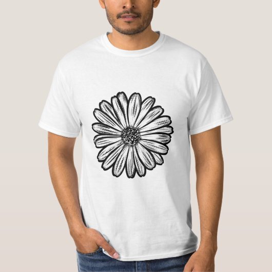 Mooie Daisy Flower, Halftone Illustratie T-shirt (Voorkant)