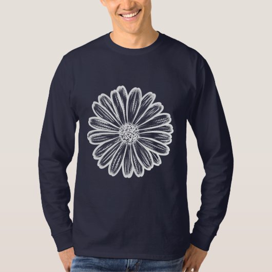 Mooie Daisy Flower, Halftone Illustratie T-shirt (Voorkant)