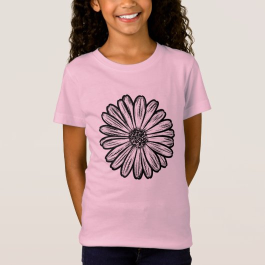 Mooie Daisy Flower, Halftone Illustratie T-shirt (Voorkant)