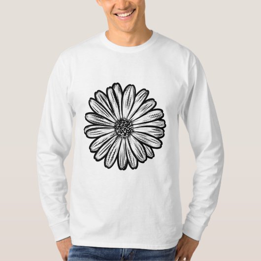 Mooie Daisy Flower, Halftone Illustratie T-shirt (Voorkant)