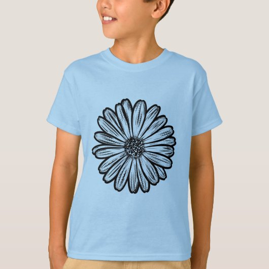 Mooie Daisy Flower, Halftone Illustratie T-shirt (Voorkant)