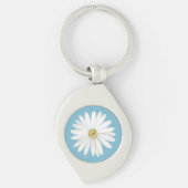 Mooie Daisy Flower op Blauwgroen Turquoise Sleutelhanger (Voorkant)