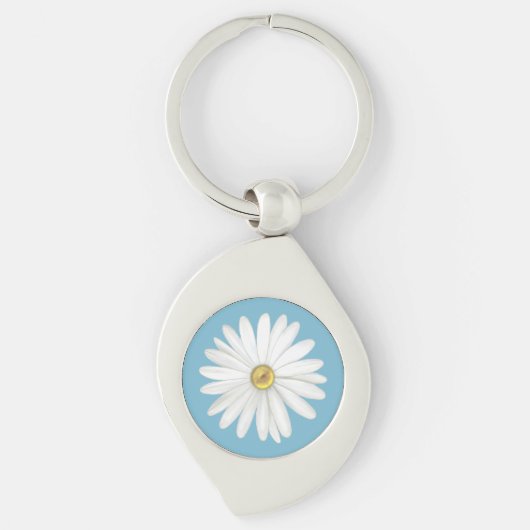 Mooie Daisy Flower op Blauwgroen Turquoise Sleutelhanger (Voorkant)