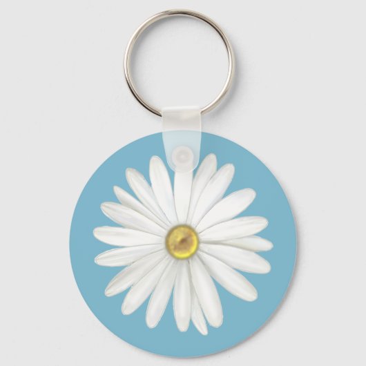 Mooie Daisy Flower op Blauwgroen Turquoise Sleutelhanger (Voorkant)