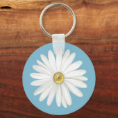 Mooie Daisy Flower op Blauwgroen Turquoise Sleutelhanger (Voorkant)