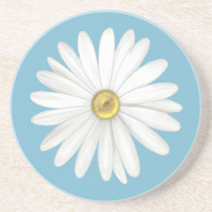 Mooie Daisy Flower op Blauwgroen Turquoise Zandsteen Onderzetter