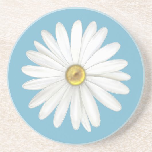 Mooie Daisy Flower op Blauwgroen Turquoise Zandsteen Onderzetter (Voorkant)