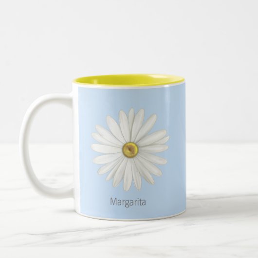 Mooie Daisy Flower op Light Blue Tweekleurige Koffiemok (Links)