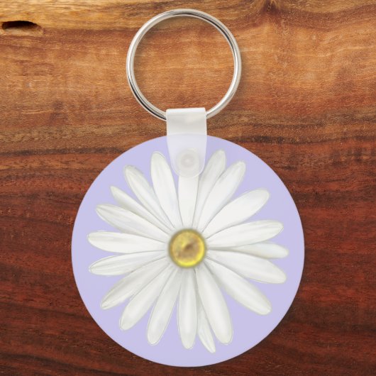 Mooie Daisy Flower op Light Periwinkle Sleutelhanger (Achterkant)