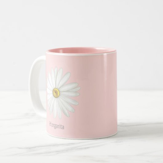 Mooie Daisy Flower op Light Pink Tweekleurige Koffiemok (Voorkant links)
