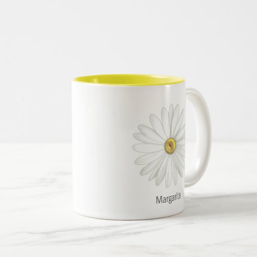 Mooie Daisy Flower op White Tweekleurige Koffiemok (Voorkant rechts)