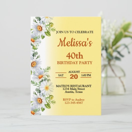 Mooie Daisy verjaardagsfeestje uitnodiging (Staand voorkant)