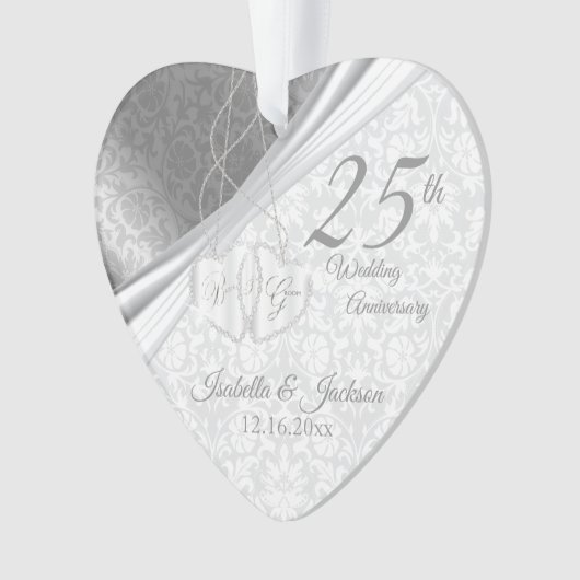 Mooie Damask - 25th Silver Wedding Jubileum Ornament (voorkant)