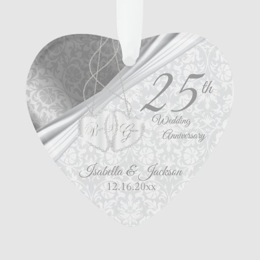 Mooie Damask - 25th Silver Wedding Jubileum Ornament (voorkant)