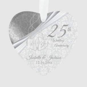 Mooie Damask - 25th Silver Wedding Jubileum Ornament