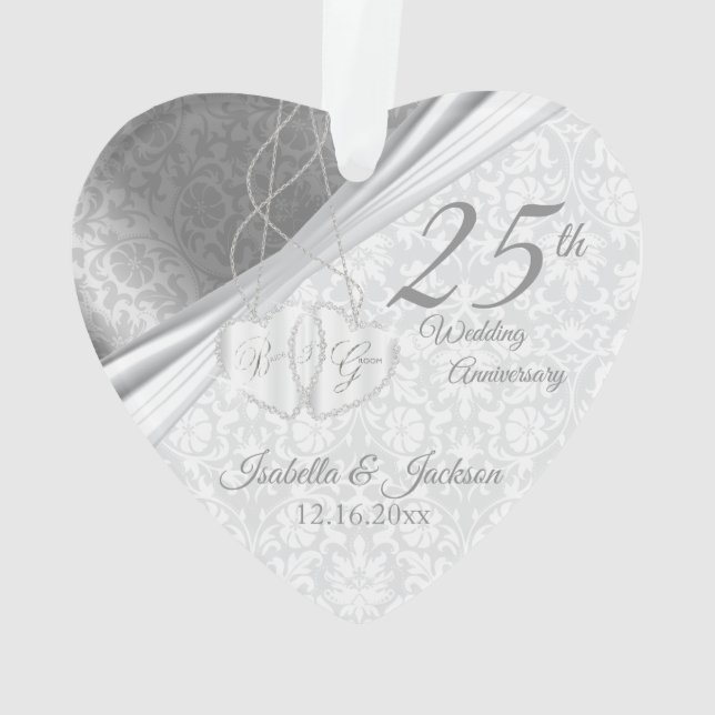 Mooie Damask - 25th Silver Wedding Jubileum Ornament (achterkant)