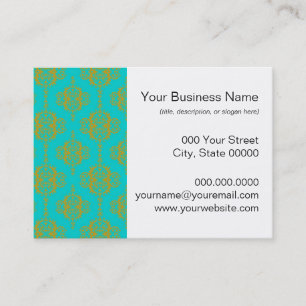 Mooie damask patroon goud over turquoise visitekaartje