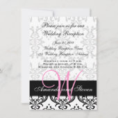 Mooie Damask Roze Monogram Trouwreceptie Kaart (Achterkant)