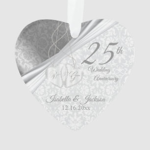 Mooie Damast - 25e zilveren huwelijksjubileum Ornament