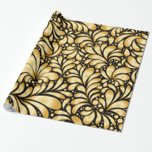 Mooie Damast Goud & Zwart Inpakpapier rol