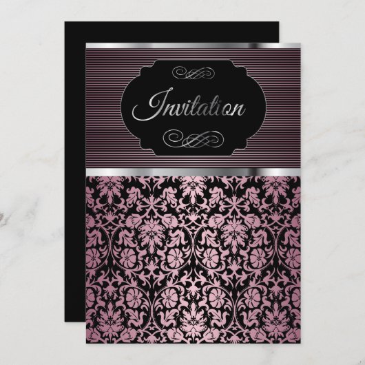 Mooie Damasten Feestviering | Uitnodiging (Voorkant / Achterkant)
