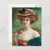  mooie dame, blowerend Pet en kersen Briefkaart (Voorkant / Achterkant)