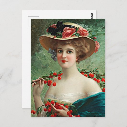  mooie dame, blowerend Pet en kersen Briefkaart (Voorkant / Achterkant)