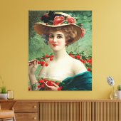  mooie dame, blowerend Pet en kersen Canvas Afdruk (Insitu (Woonkamer))