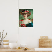 mooie dame, blowerend Pet en kersen Poster (Keuken)