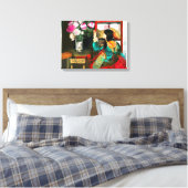 Mooie dame die bloemen bewondert canvas afdruk (Insitu (Slaapkamer))