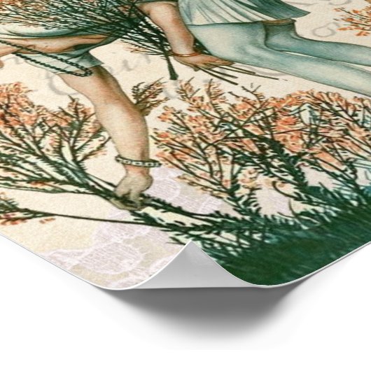 Mooie  dame die bloemen tekentekst plukt poster (Hoek)