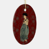 Mooie dame die een Koreaanse Hanbok kerstmis heeft Keramisch Ornament (Rechts)
