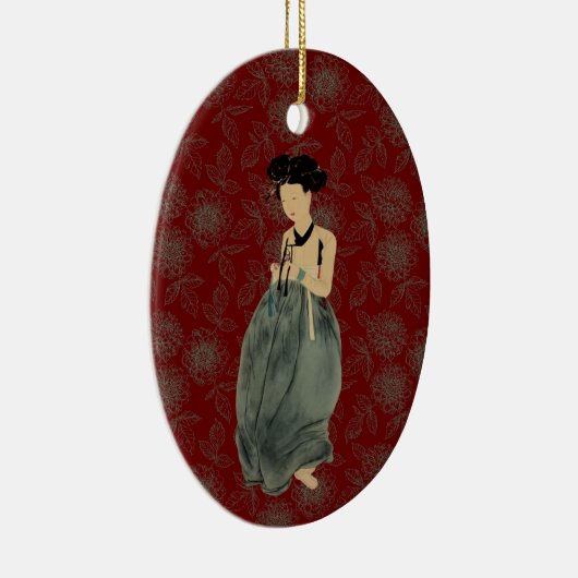 Mooie dame die een Koreaanse Hanbok kerstmis heeft Keramisch Ornament (Rechts)