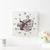 Mooie dame drink thee vierkante klok (Huis)